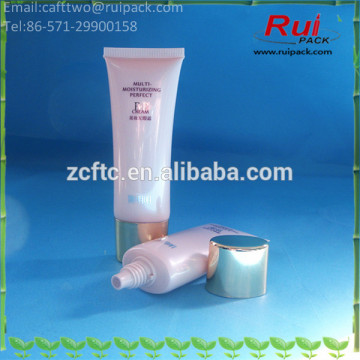 40g flat cosmetic soft tube with big aperture for BB cream, empty oval PE tube with gold screw cap