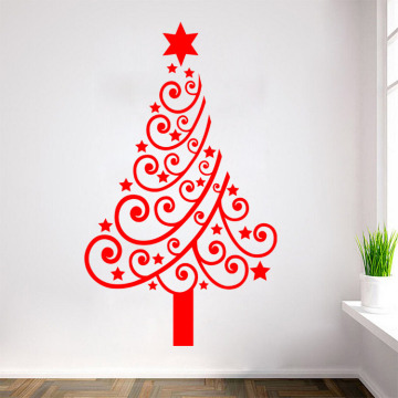PVC Christmas Tree Wall Sticker Glass Sticker Wall Decal for Home Decor Red Black White