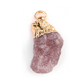 Strawberry Quartz Irregular Raw Stone Gilded Pendant For Making Jewlery
