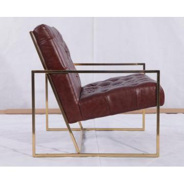 Leather Thin Frame Lounge Chair With Brass Finish