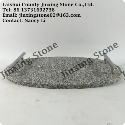 Oval Shape Granite Cheese Cake Serving Board Plates with S/S Handles
