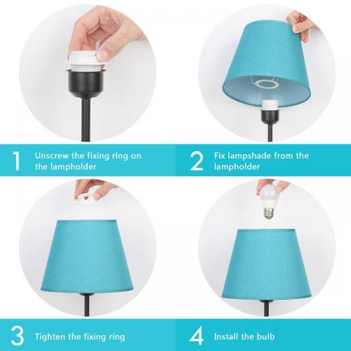 Lampe de bureau au chevet avec abat-jour en lin bleu