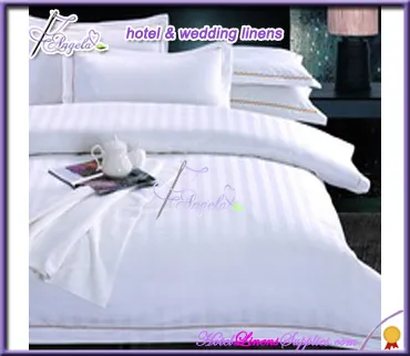 300TC white satin stripe hotel bedding sets for Hilton, Sheraton hotels