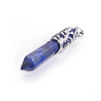 Hot Gemstone Hexagon Prism phoenix Alloy Lapis Lazuli Stone Pendant Necklaces