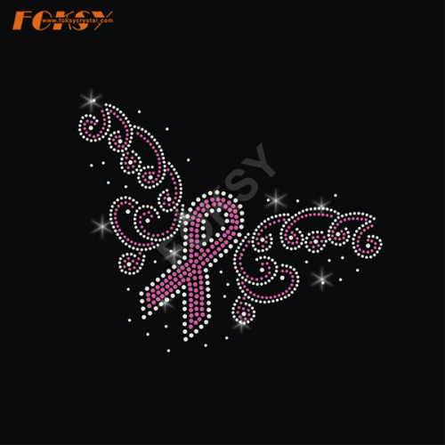 Flower Pink Ribbon Hot Fix Rhinestone Transfer