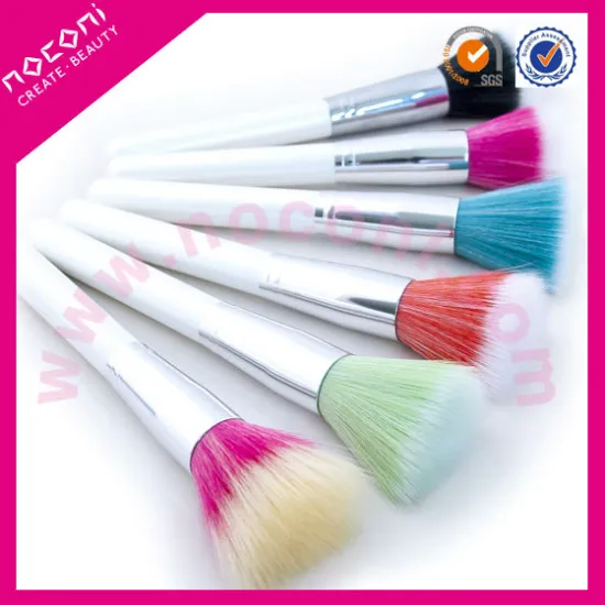 NOCONI promotional 2 tone nylon hair single powder flat brushes with white colour handle