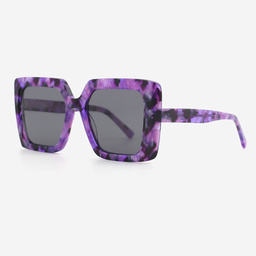 Rectangular Oversize Lamination Acetate Female Sunglasses 23A8079