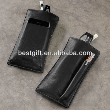 hot sale genuine leather eyewear pouch, glasses bag together with pen pouch, fashion design