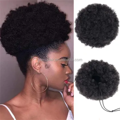 Drawstring Afro Kinky Curly Cozy  Pony Tail  Ponytails Hair Extensions Puff Bun Synthetic Hair Chignon Ponytails Wholesale