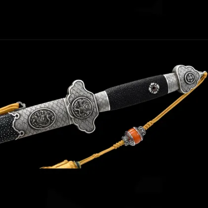 Silver Carved Dragon Chanting Sword Pure Silver Handmade Relief Metal Steel Handicrafts