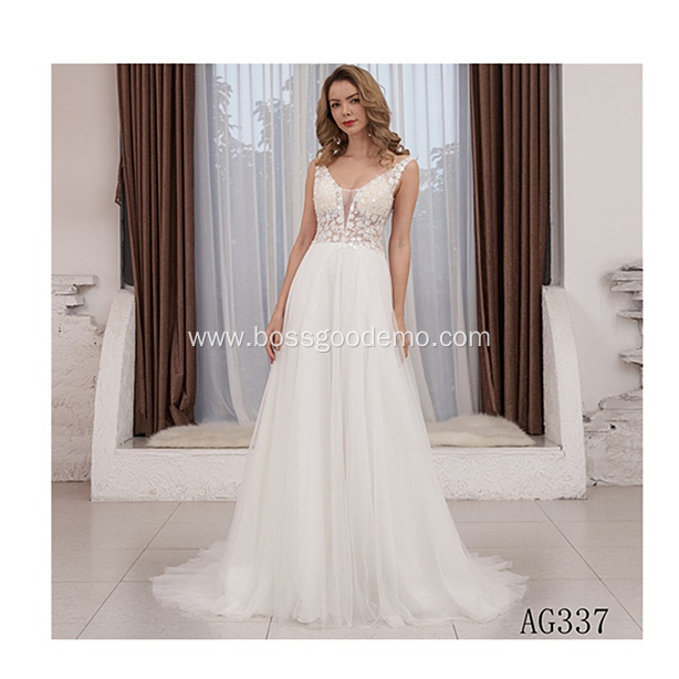 Fashion Gaun Pengantin Lace Embroidered Bride Gown Bondage Low Back White dress wedding