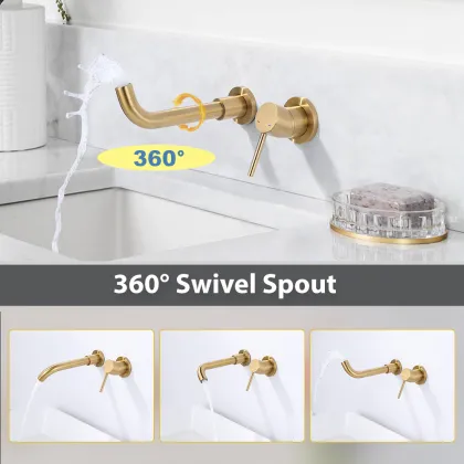 Copper Concealed Wall-Mounted Bathroom Washbasin Faucet