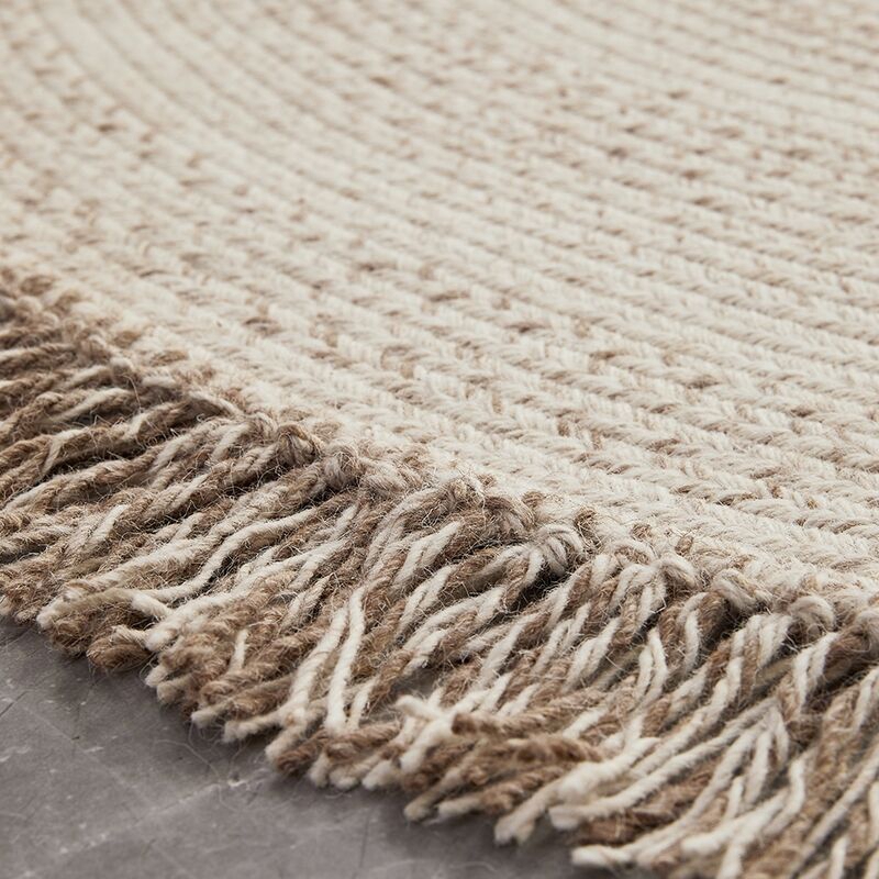 Round Wool Braided Living Room Rug With Tassels