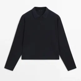 Women's commuting style mercerized cotton polo collar long-sleeved T-shirt