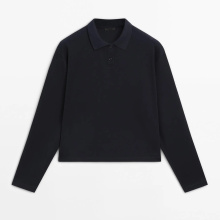 Women's commuting style mercerized cotton polo collar long-sleeved T-shirt
