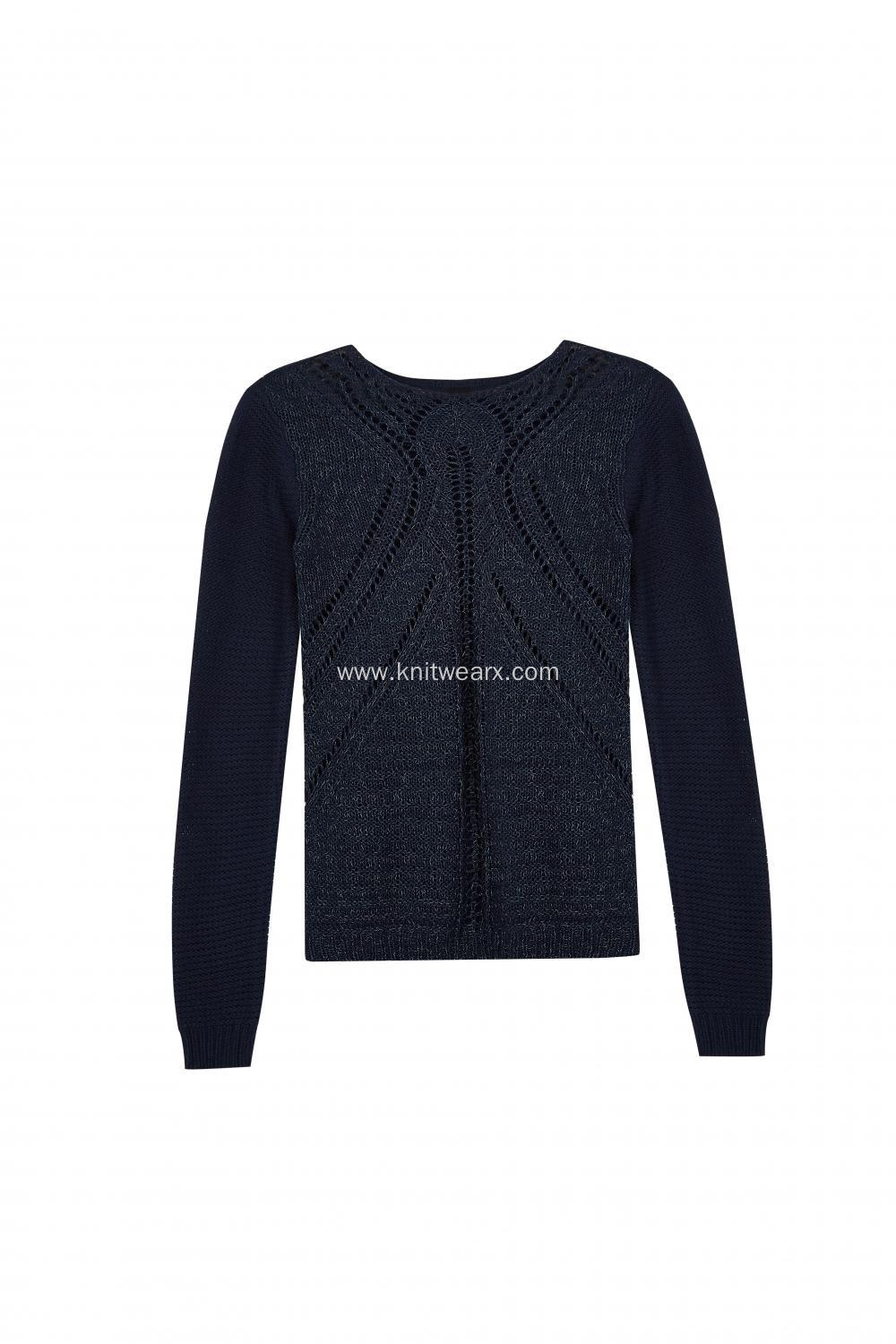 Women's Knitted Boat-Neck Textured Pointelle Pullover