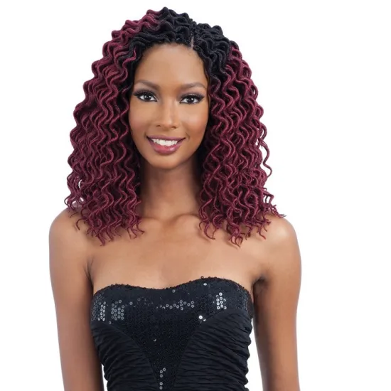 Wholesale 18 inch Curly Faux Locs Wavy Goddess Locs Crochet Hair Braids Pre looped Synthetic Hair Extension Wavy Soft Dreadlock