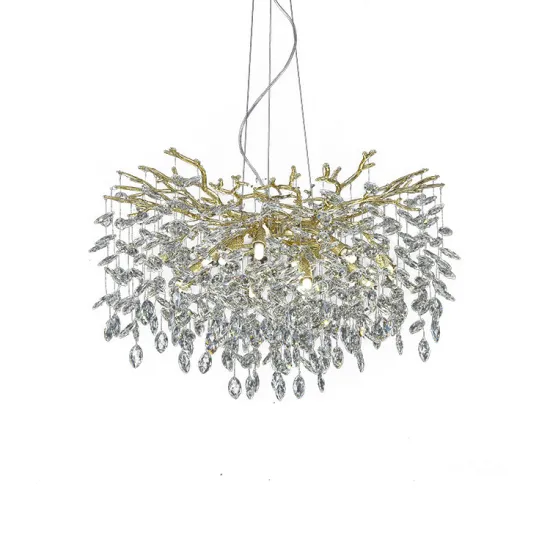 Nordic Tree Branch Gold Pendant Light for Villa and Hotel Luxury Ceiling LED Crystal Chandelier