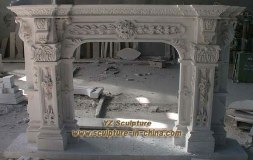 Elegant Carved Marble Fireplaces Surround With Stone Flowers