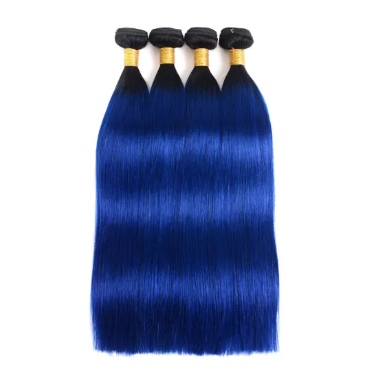 Cheap 8A Brazilian Remy Human Hair Extensions Weaves 1B/Blue Ombre Virgin Hair Bundles