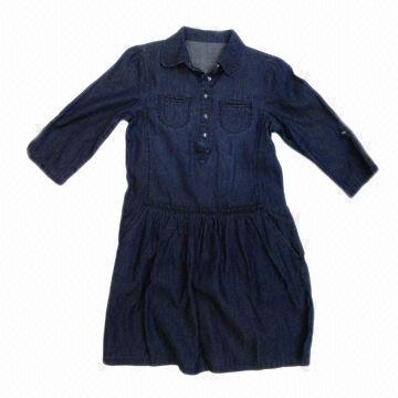 Girls' jeans dresses with 5 plastic buttons