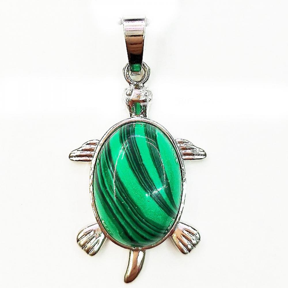 Pendentif à breloques tortue en pierre précieuse naturelle en argent pour collier de bijoux pour hommes et femmes