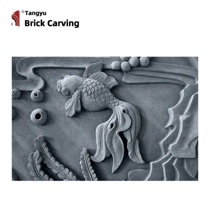 Goldfish blue brick relief mural