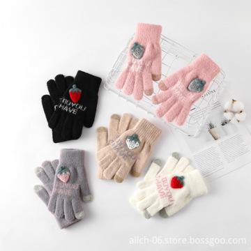 ALLCH Autumn Winter Thickened Touch Screen Chrysanthemum Embroidery Warm Gloves