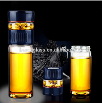 wholesale custom portable chinese tea style double wall glass water bottle with infuser