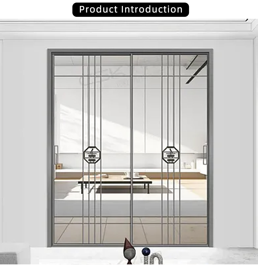 New Chinese Style Grid Single Glass Sliding Door YJ-R011