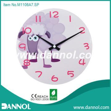 Round 13\" Kids MDF Wall Clock with Lovely Sheep Image.
