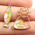 Enamel Cat Charms Alloy Animal Fish Metallic DIY Ornament Accessories Necklace Bracelet Embellishment