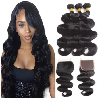 Cuticle Aligned Unprocessed Virgin Brazilian Hair Bundles With Closure ,100 Human Hair,Virgin Brazilian Hair Bundles