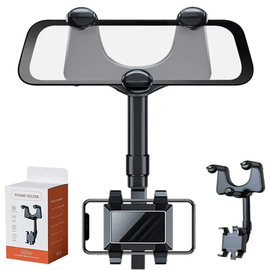 Rotatable and Retractable Rear View Mirror Phone Holder for Cars