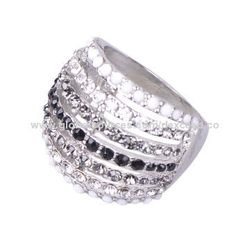 Cocktail Rings with Multiple Line of Rhinestones, Low MOQ, Multicolor Available