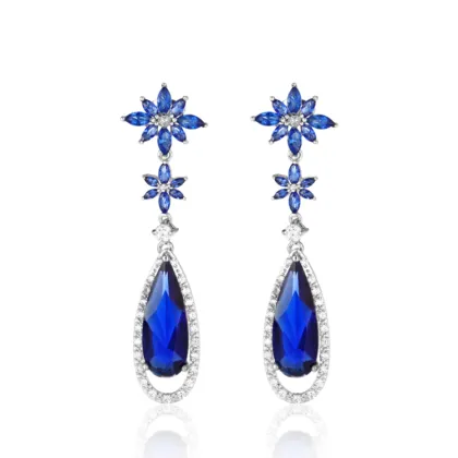 Sapphire Pendant Silver Earrings