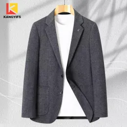 Dark Grey Textured Casual Suit with Unique Brooch