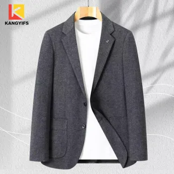 Dark Grey Textured Casual Suit with Unique Brooch