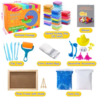Creative Arts and Crafts: 36 Colors Photo Frame Foam Clay Accessories Kit - Air Dry Modeling Clay
