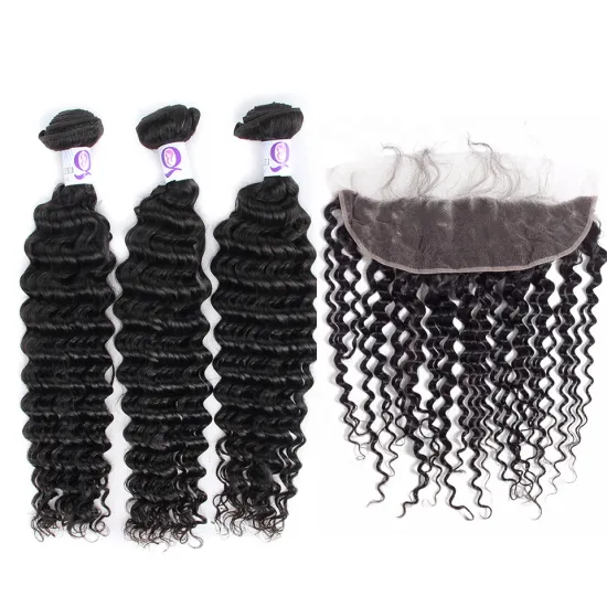 Human Hair Blend Weaves Three Part Deep Weave Frontal Closure Hair Lace 13 4