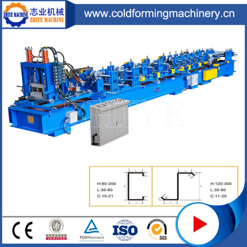 Aotomatische veranderde C en Z Purlin vormende machine