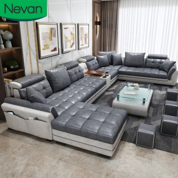 Modern Comfortable Storage Compartment U Shaped 7 Seater Velvet Italian Wooden Sofa Set for Living Room