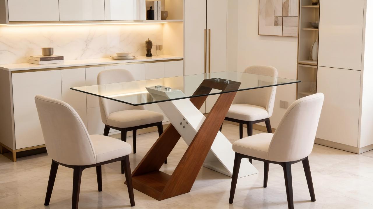 TL-16F06 glass top dining table1