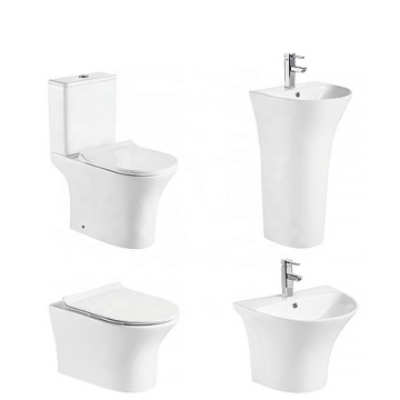 Modern Ceramic White Wall Hung Toilet Set with Bidet and Pedestal Wash Basin