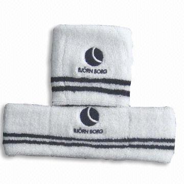 Set braccialetto/fascia con ricamo Logo Design, fatto di spugna di cotone 100%