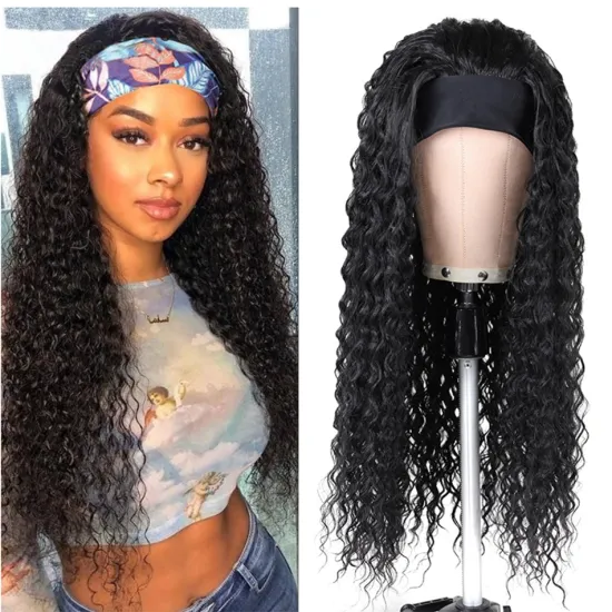 Water Wave Headband Wig For Afro Women Super Long Synthetic Hair Wig Kinky Curly Two Tone  Glueless Wig With Head Band