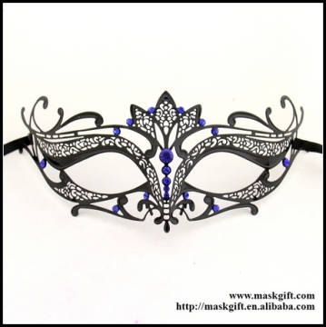 100% Handmade Hot Sell New Style Black Metallic Lace Masquerade Venetian Masks With Blue Crystals ME001-BLBK