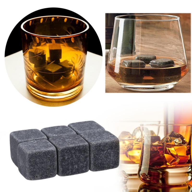 6Pcs/Bag Reusable Natural Whiskey Stones Sipping Ice Cube Whisky Stone Rock Cool Favor Bar Cooler Ice Cube Stones Hot