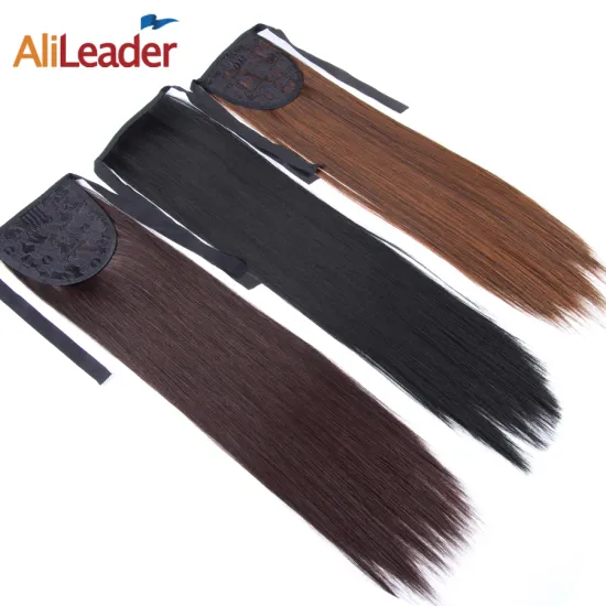 AliLeader Wholesale 20 Inch Silky Straight Synthetic Hair Ponytail Pure Color Clip In Hair Ponytail Hairpiece In Hair Extension