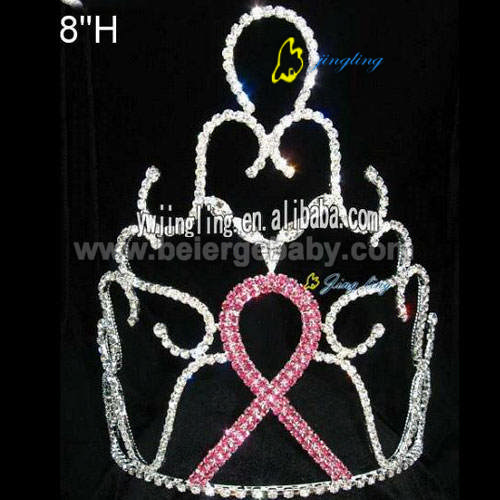 large beauty pink ribbon crown CR-12161